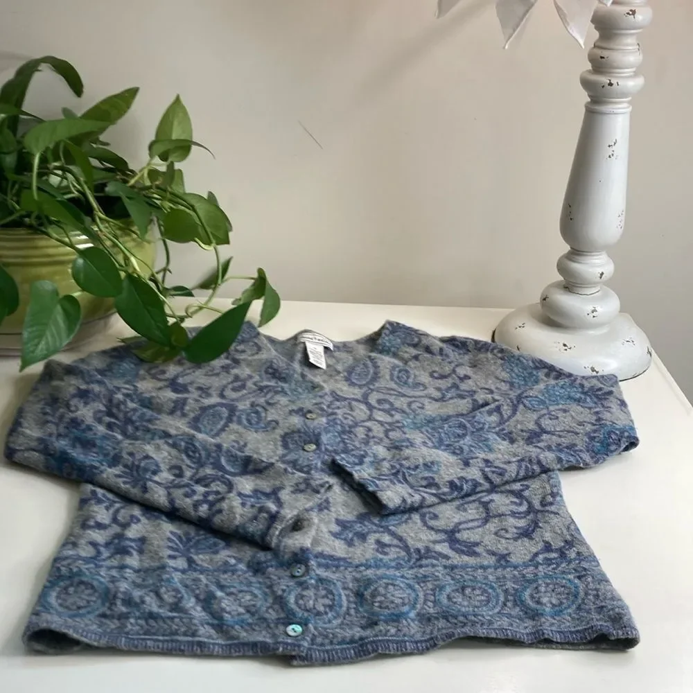 DEANE & WHITE M Lambswoo/Angora Rabbit Paisley Button Front Cardigan